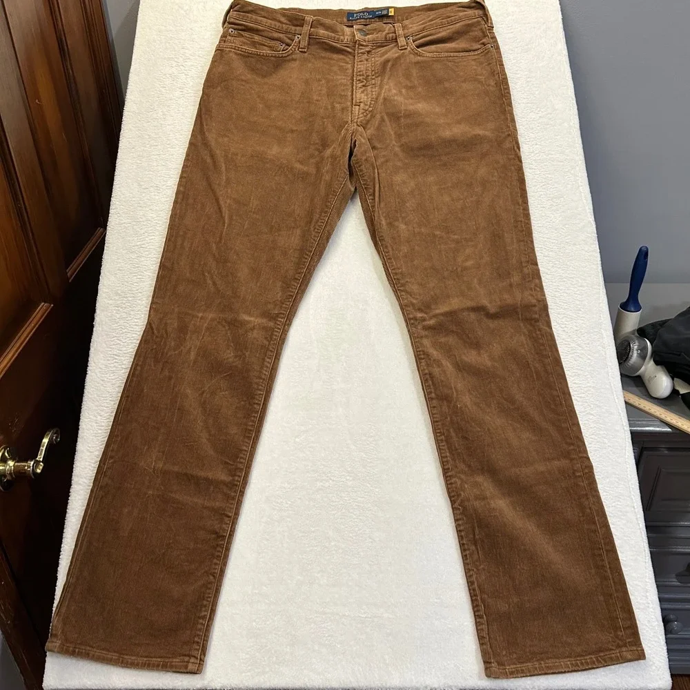 Polo Ralph Lauren Varick Slim Straight Corduroy Pants Mens 36/34 Brown Stretch